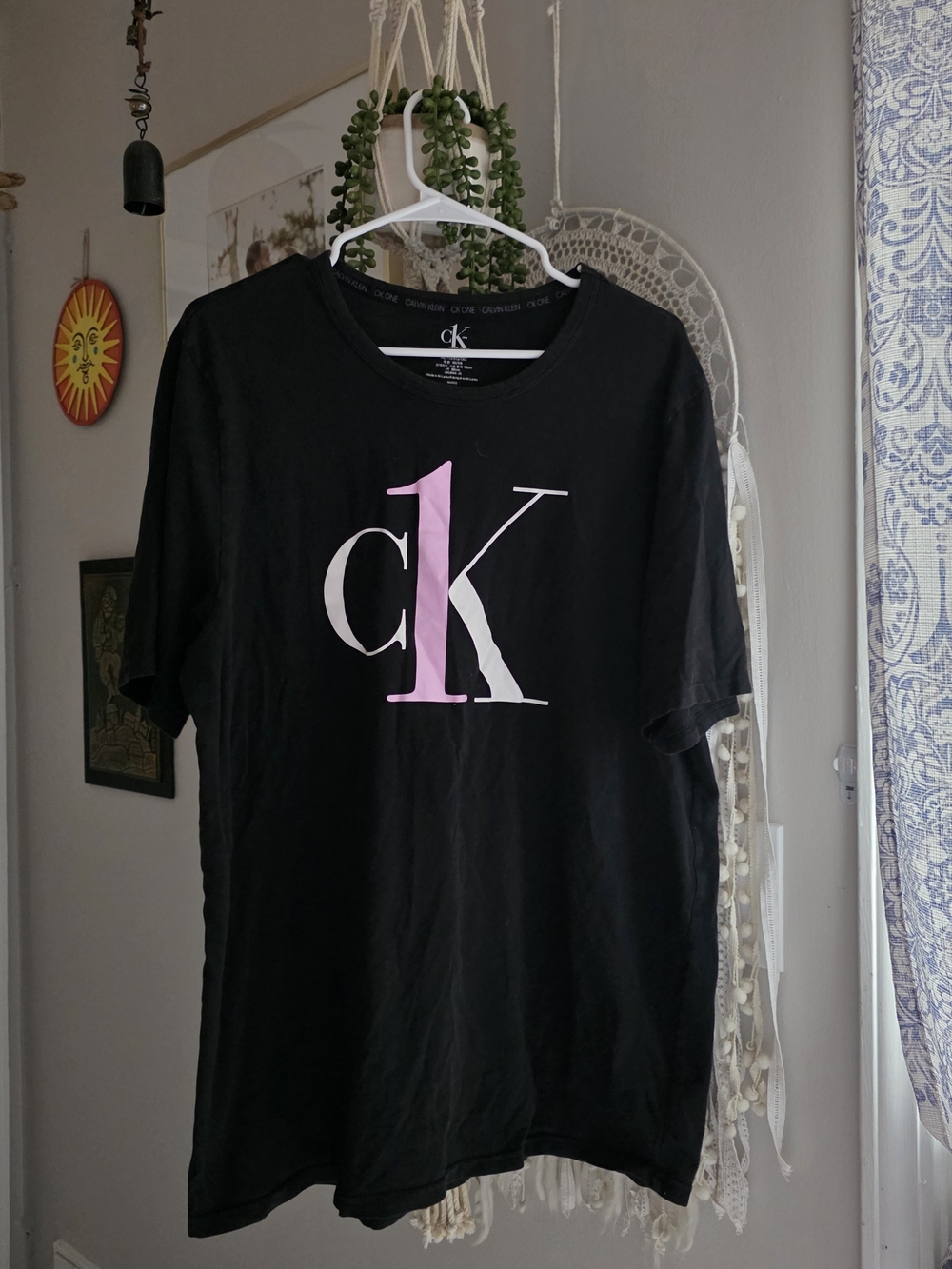 Calvin Klein Black Tee with Pink & White CK1 Logo